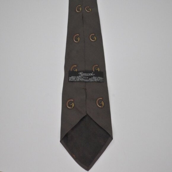 Vtg GUCCI Mens Silk Dress Tie Italy Horses Equestrian Logo Brown Orange 70s - Picture 3 of 6